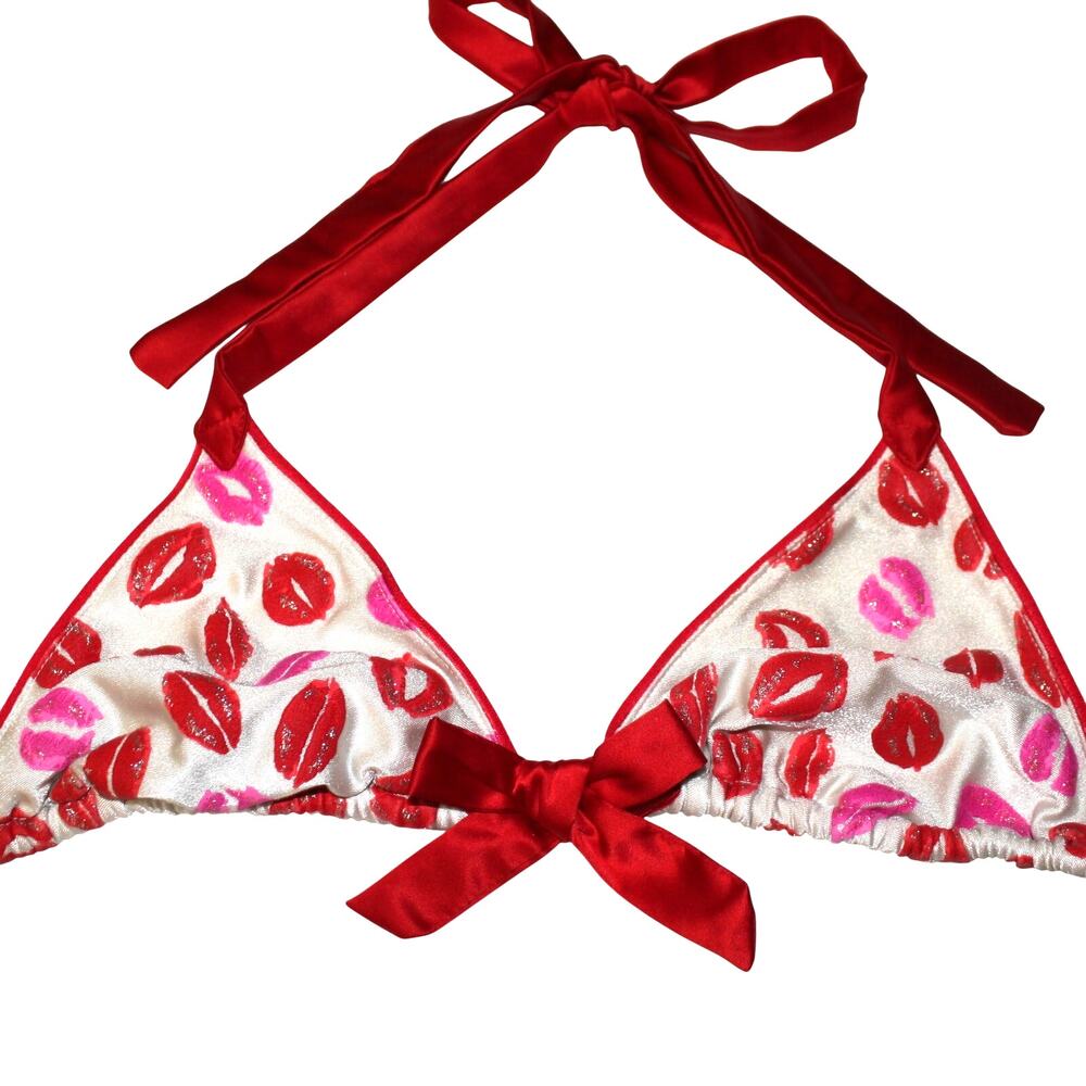 BEACH BUNNY | Glitter Lips Bikini Top Triangle Swimsuit Spring Break Y2K Beach S